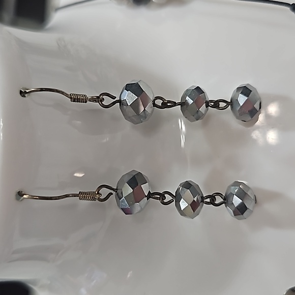 Black Corded Necklace with Clear, Black & Silver Beads/Pendant & Earring Set - Picture 4 of 6